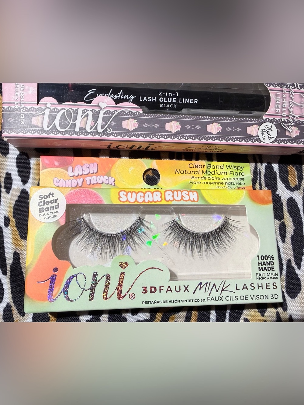 Ioni 3D Faux Mink Lashes Clear Band Wispy Natural Medium Flare with Ioni Glue